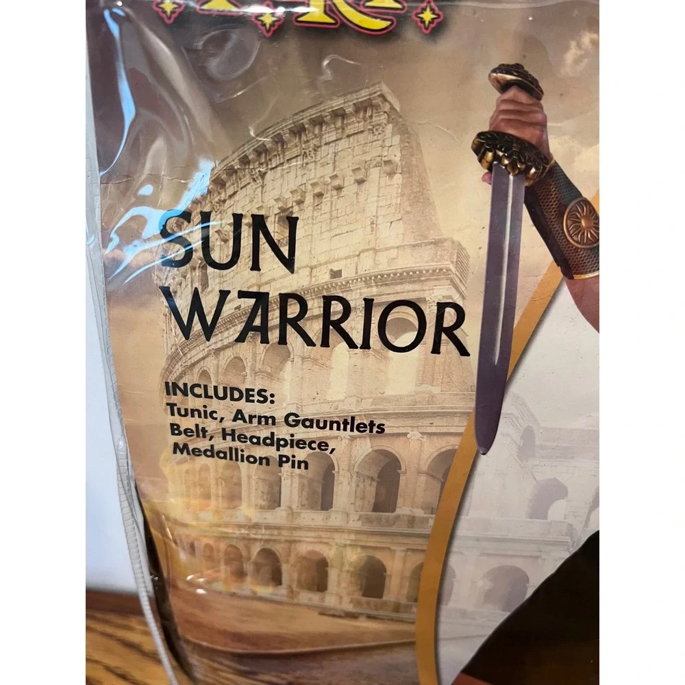 Spirit Halloween Sun Warrior‎ Adult Costume Tunic Arm Gauntlets Belt Headpiece M - Picture 2 of 6